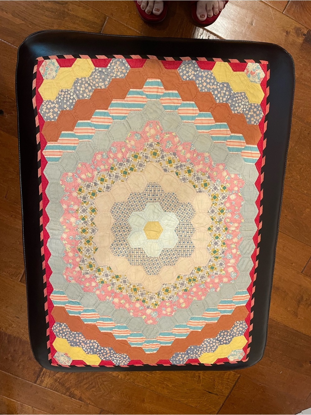 Vintage  small -Grandmother’s Flower Garden - Floral & Stripe Motif